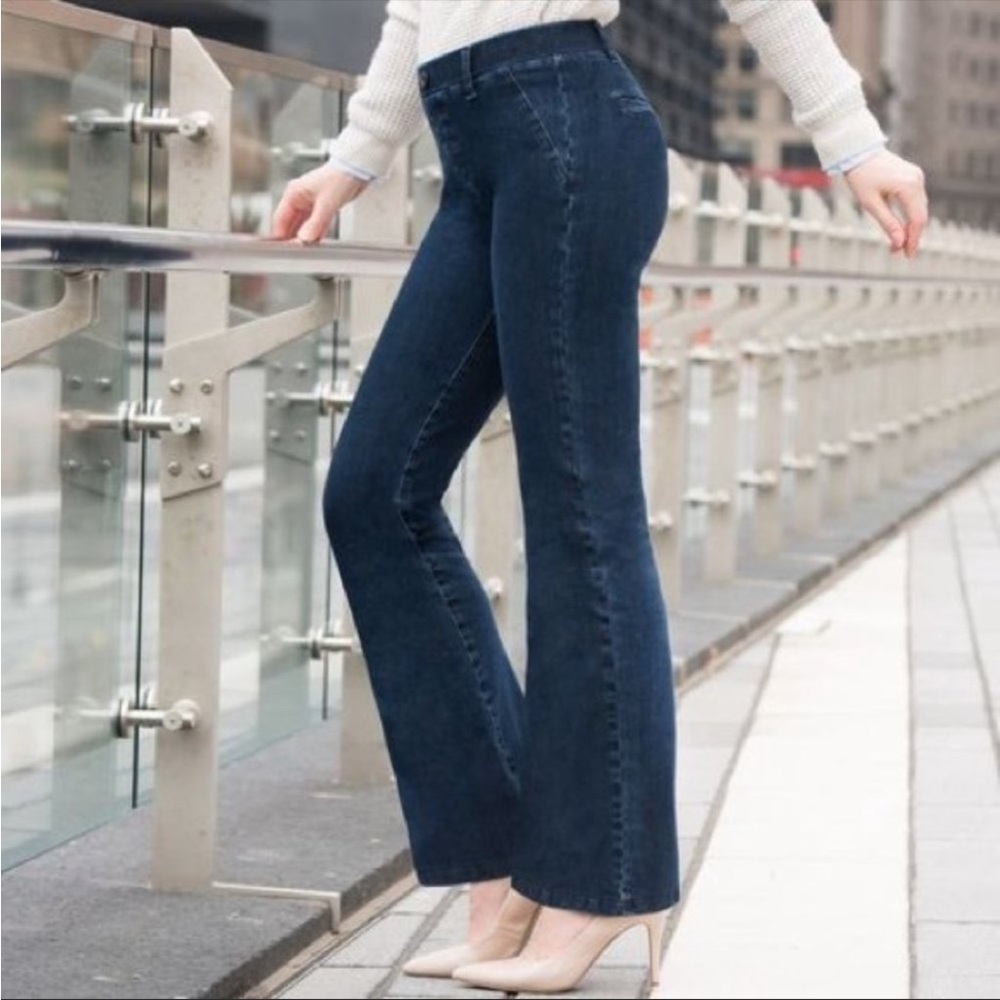 Betabrand Dark Wash Indigo Blue Yoga Denim Flare Bootcut Jeans Size XXL Petite